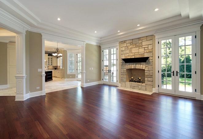 a freshly installed hardwood floor in a modern living room